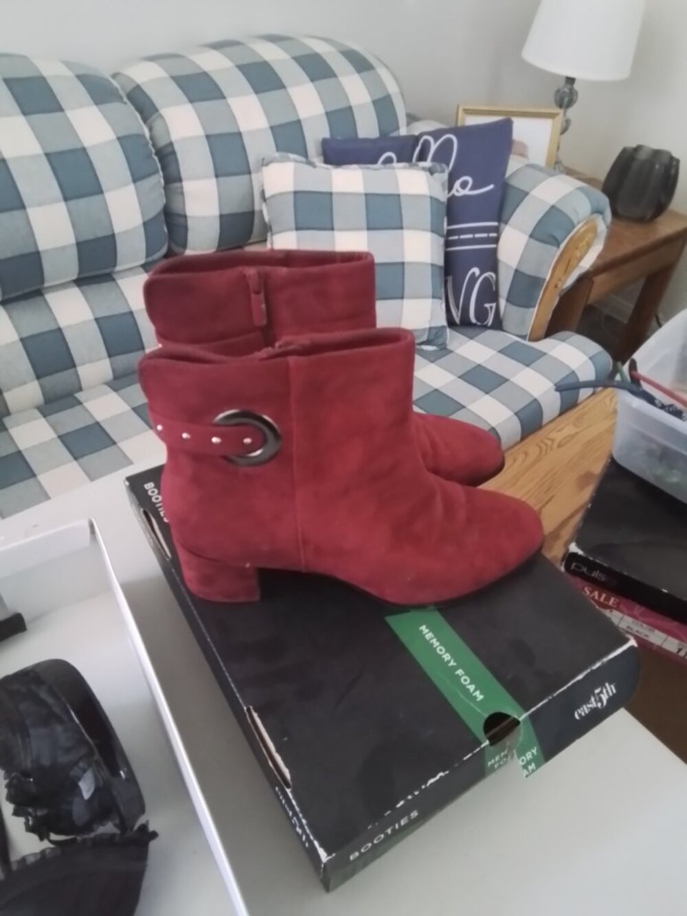 East 5th Red Suede Booties  With Side Buckle Size 9 - Picture 3 of 3